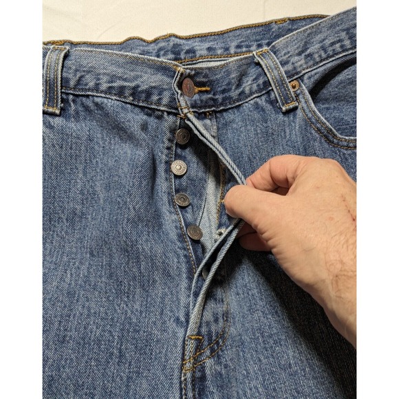 LEVIS 501 ORIGINAL STRAIGHT  Button Fly Denim Blue Jeans - Men 40X30 - Picture 7 of 16